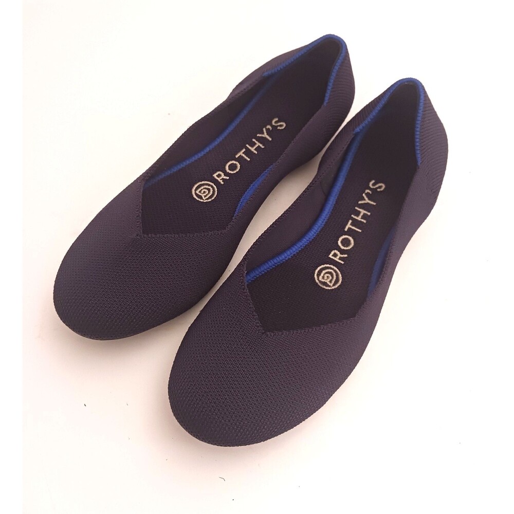 NEW Rothy's The Flat Round Toe V Navy Blue Comfort  Ballet Flat 6.5M